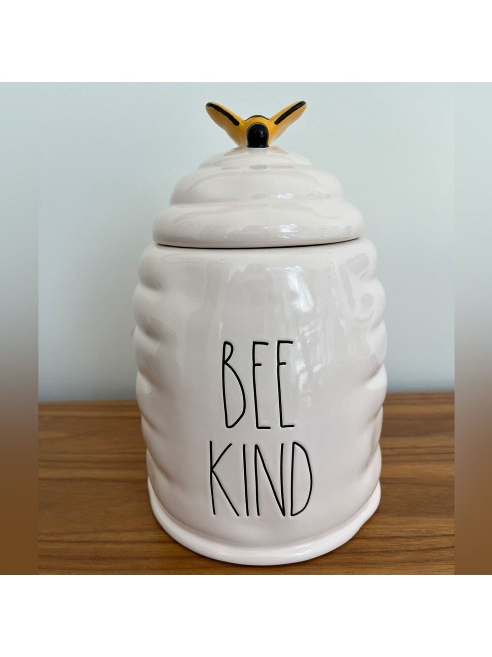 RAE DUNN Bee Kind Large Ceramic Canister Cookie Jar Bee Handle Bee Hive Whimsy